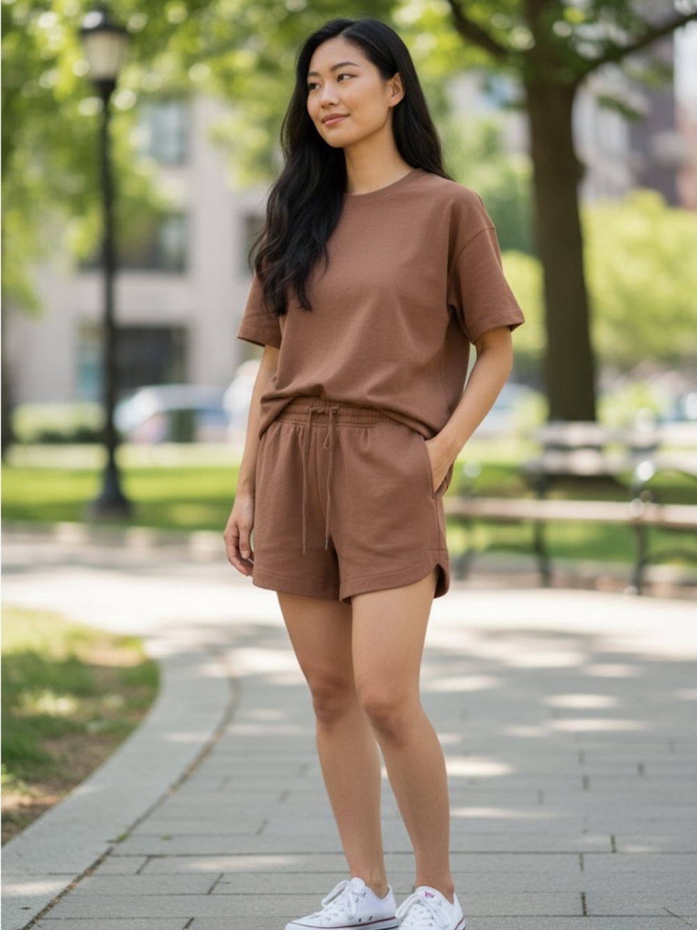 Everyday Brown Lounge Set - Tee & Drawstring Shorts